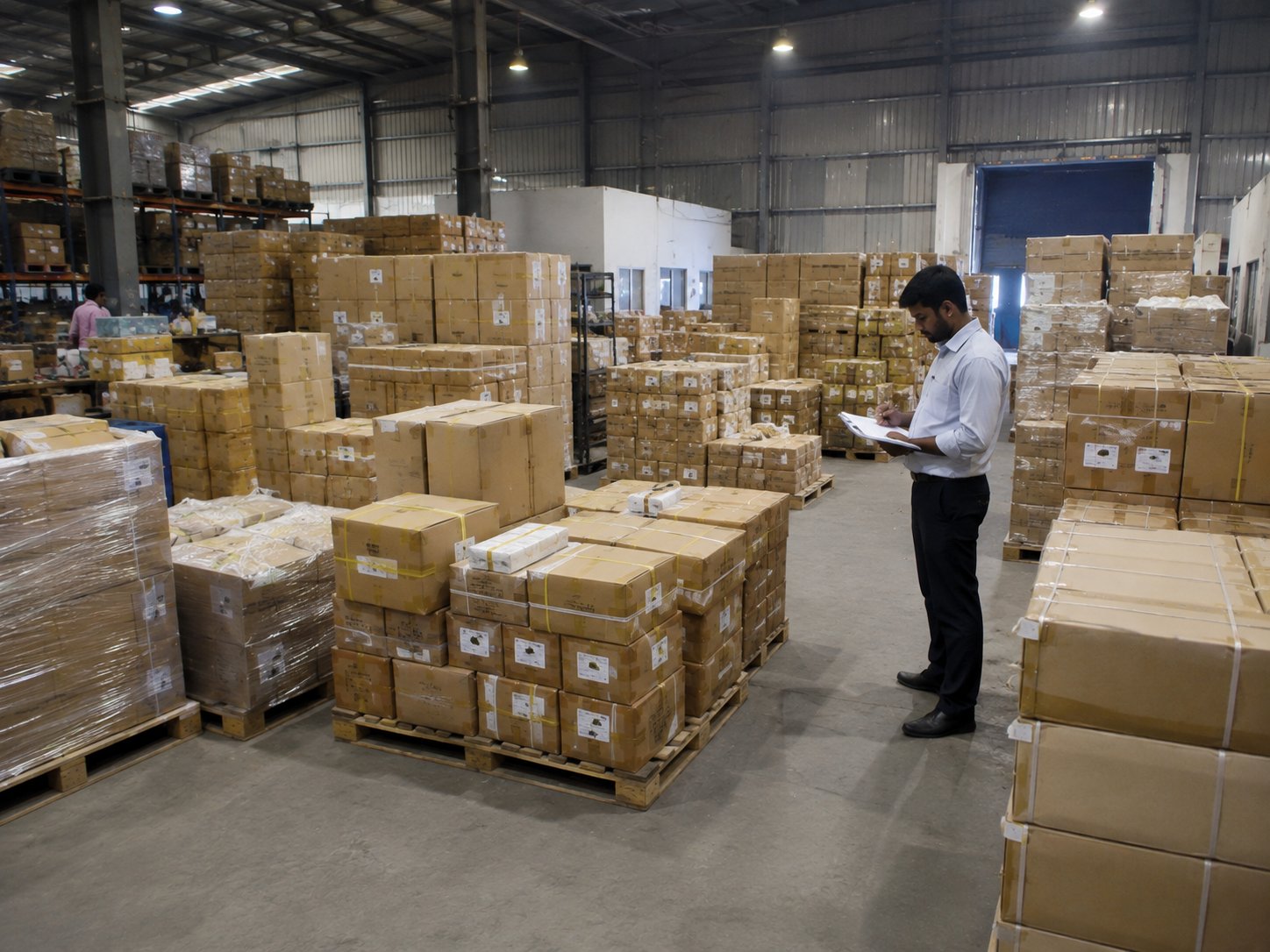 Warehouse staff checking an assorted export shipment